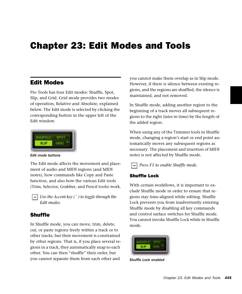 Chapter 23: edit modes and tools, Edit modes, Edit modes and tools | M-AUDIO Pro Tools Recording Studio User Manual | Page 463 / 1112