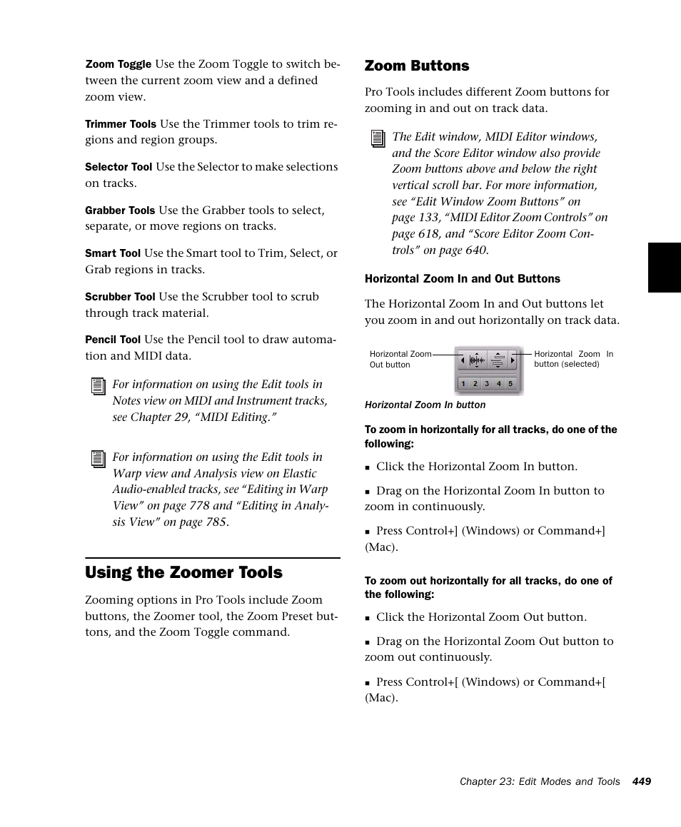 Using the zoomer tools, Zoom buttons | M-AUDIO Pro Tools Recording Studio User Manual | Page 467 / 1112