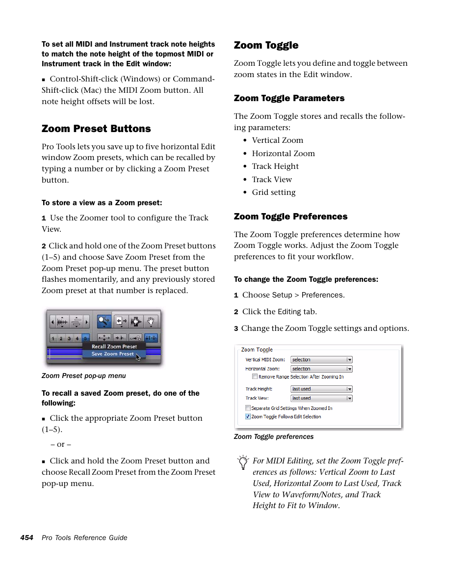 Zoom preset buttons, Zoom toggle | M-AUDIO Pro Tools Recording Studio User Manual | Page 472 / 1112
