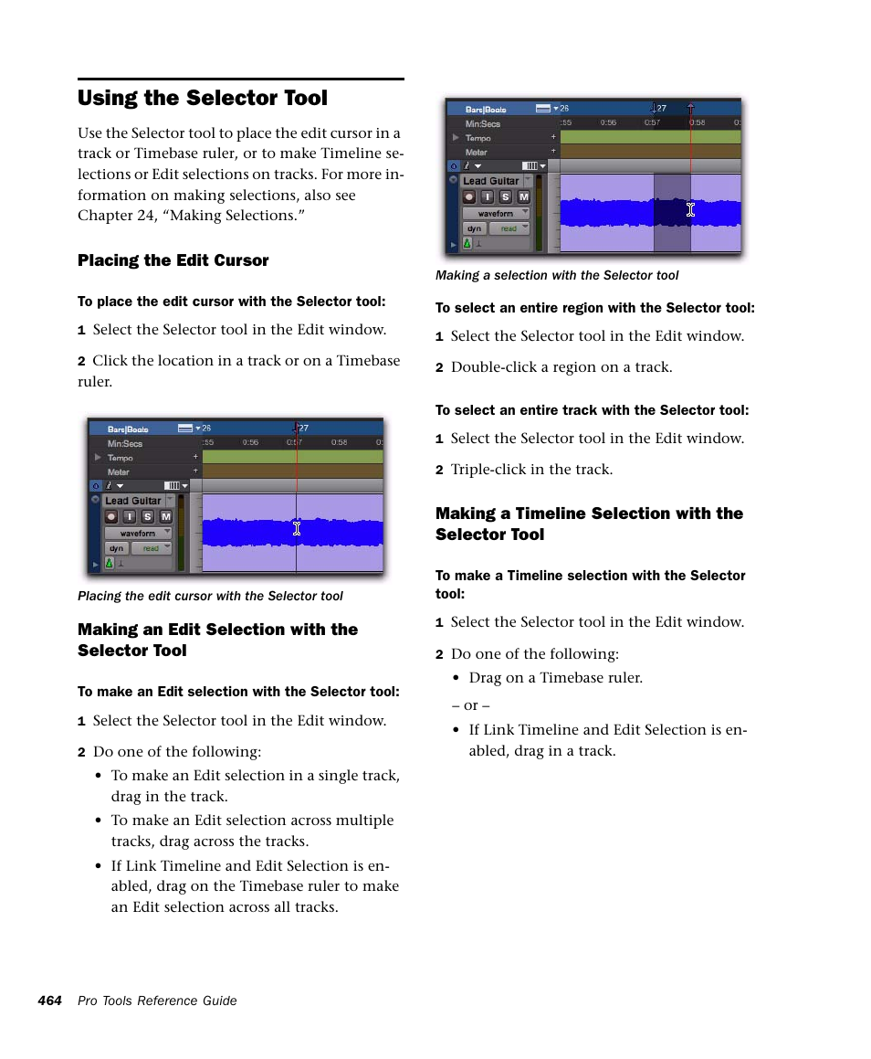 Using the selector tool | M-AUDIO Pro Tools Recording Studio User Manual | Page 482 / 1112