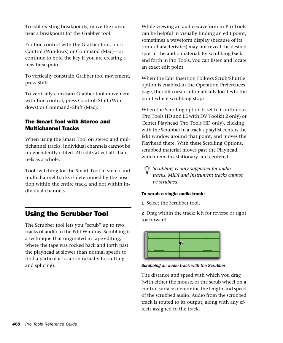 Using the scrubber tool | M-AUDIO Pro Tools Recording Studio User Manual | Page 486 / 1112