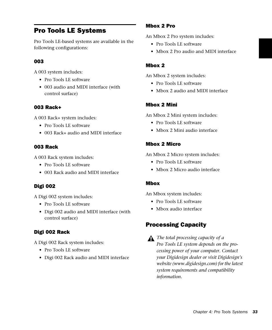 Pro tools le systems, Processing capacity | M-AUDIO Pro Tools Recording Studio User Manual | Page 51 / 1112