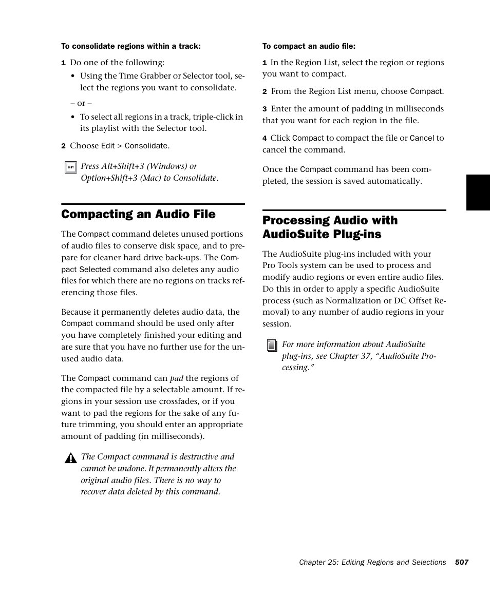 Compacting an audio file, Processing audio with audiosuite plug-ins | M-AUDIO Pro Tools Recording Studio User Manual | Page 525 / 1112