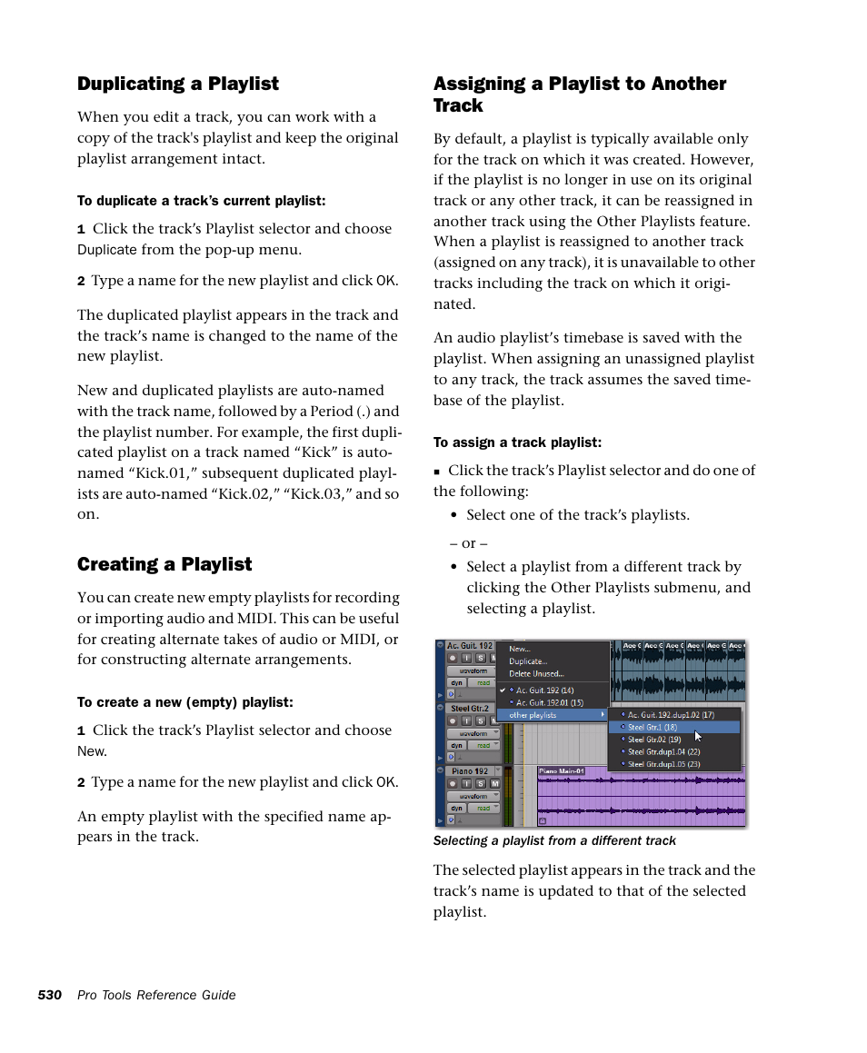 Duplicating a playlist, Creating a playlist, Assigning a playlist to another track | M-AUDIO Pro Tools Recording Studio User Manual | Page 548 / 1112