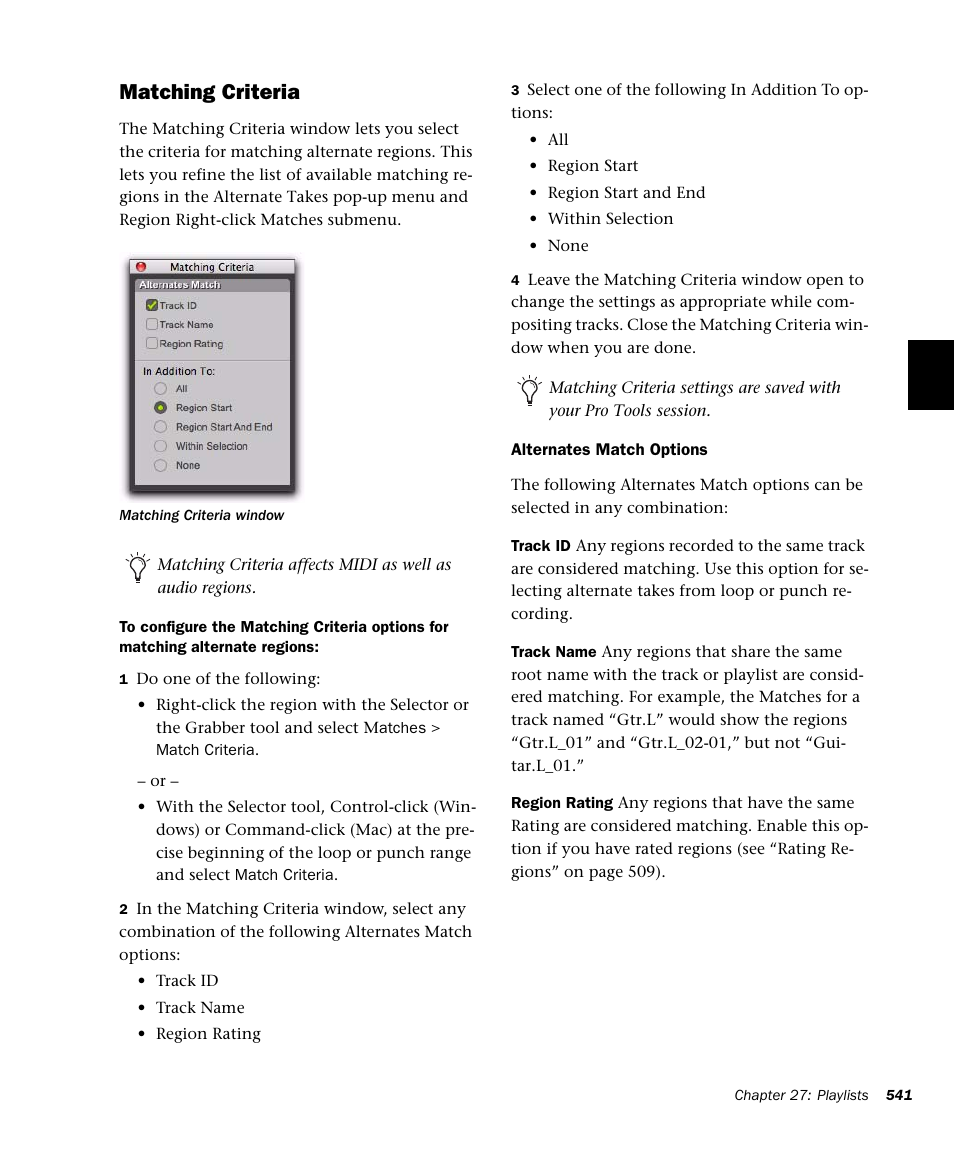 Matching criteria | M-AUDIO Pro Tools Recording Studio User Manual | Page 559 / 1112