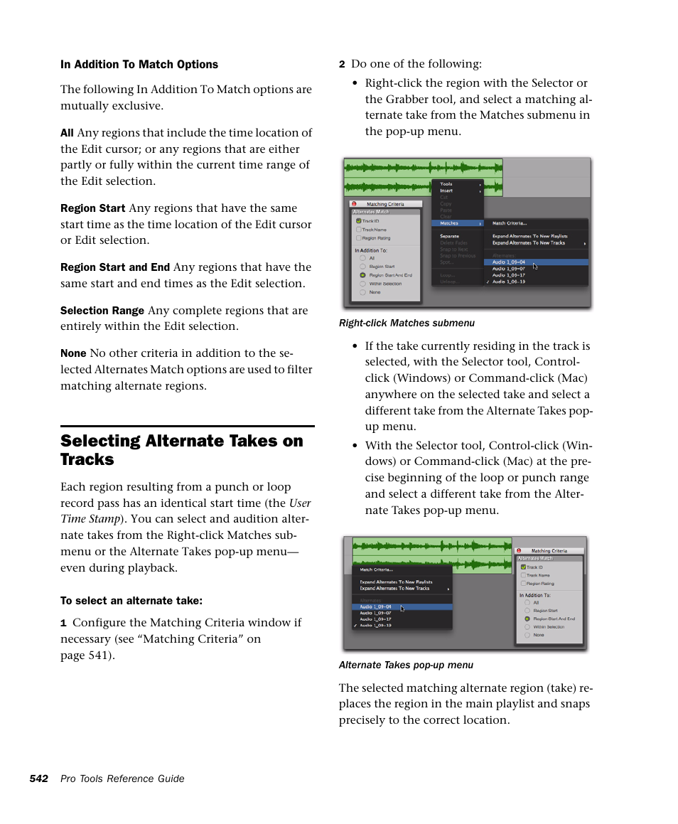 Selecting alternate takes on tracks | M-AUDIO Pro Tools Recording Studio User Manual | Page 560 / 1112