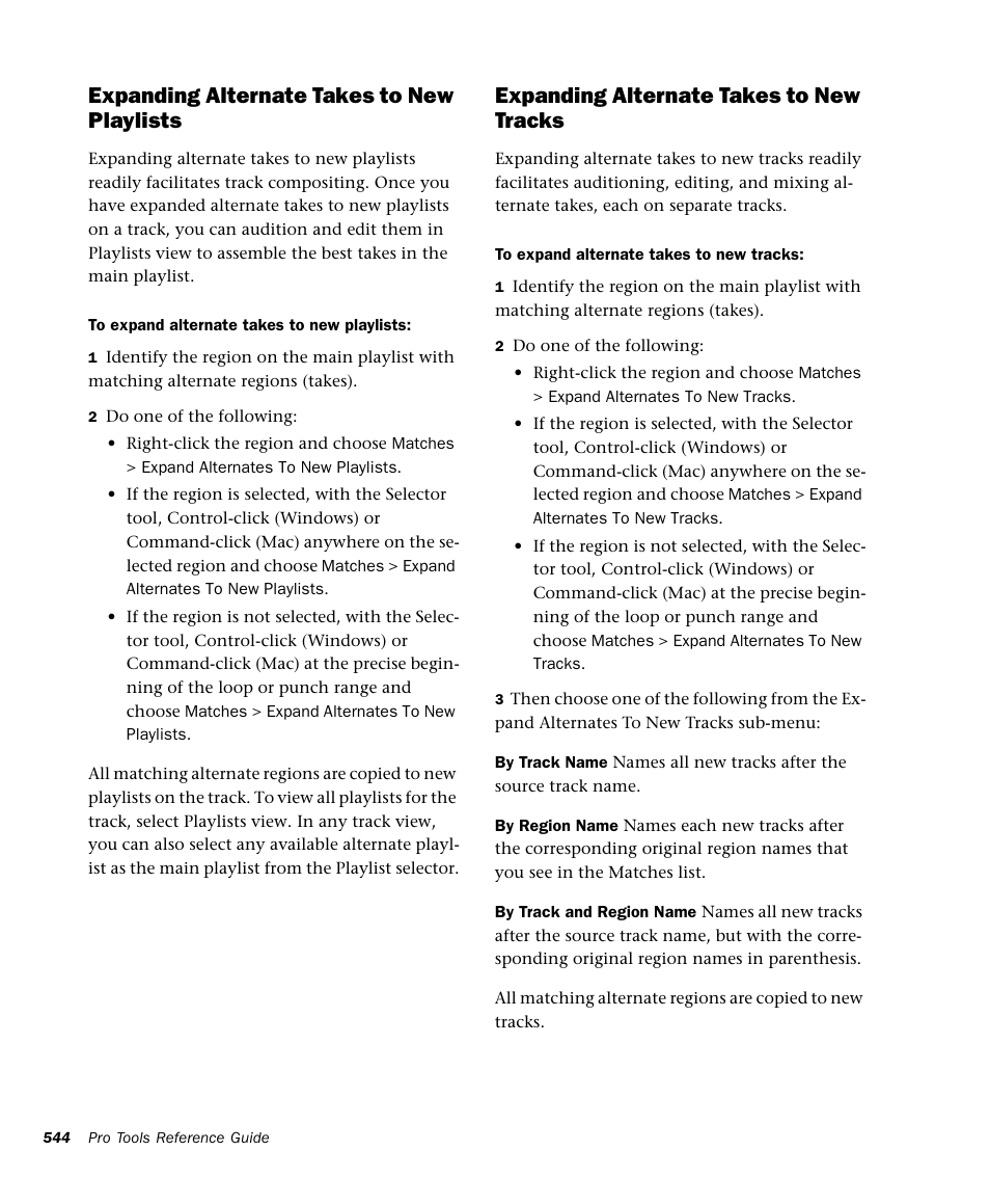 Expanding alternate takes to new playlists, Expanding alternate takes to new tracks | M-AUDIO Pro Tools Recording Studio User Manual | Page 562 / 1112