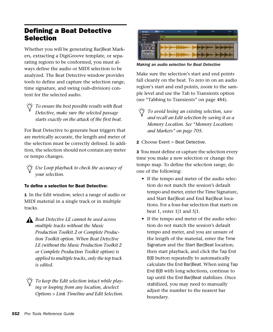 Defining a beat detective selection | M-AUDIO Pro Tools Recording Studio User Manual | Page 570 / 1112