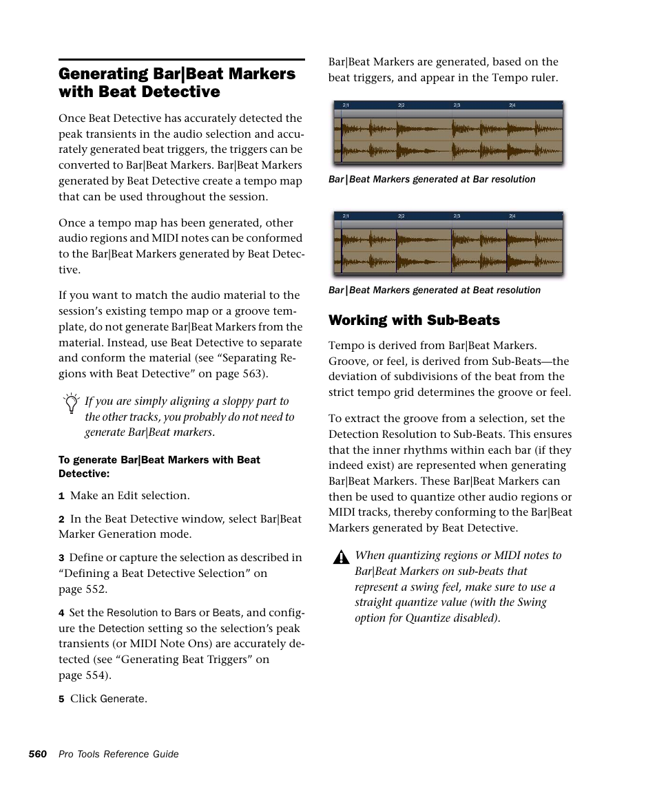 Generating bar|beat markers with beat detective, Working with sub-beats | M-AUDIO Pro Tools Recording Studio User Manual | Page 578 / 1112