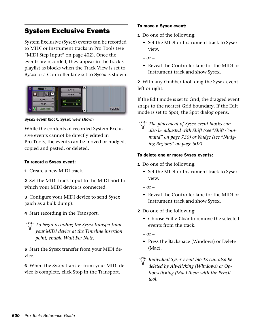 System exclusive events | M-AUDIO Pro Tools Recording Studio User Manual | Page 618 / 1112