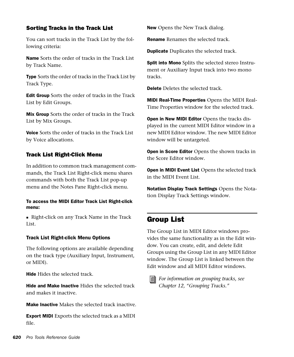 Group list | M-AUDIO Pro Tools Recording Studio User Manual | Page 638 / 1112