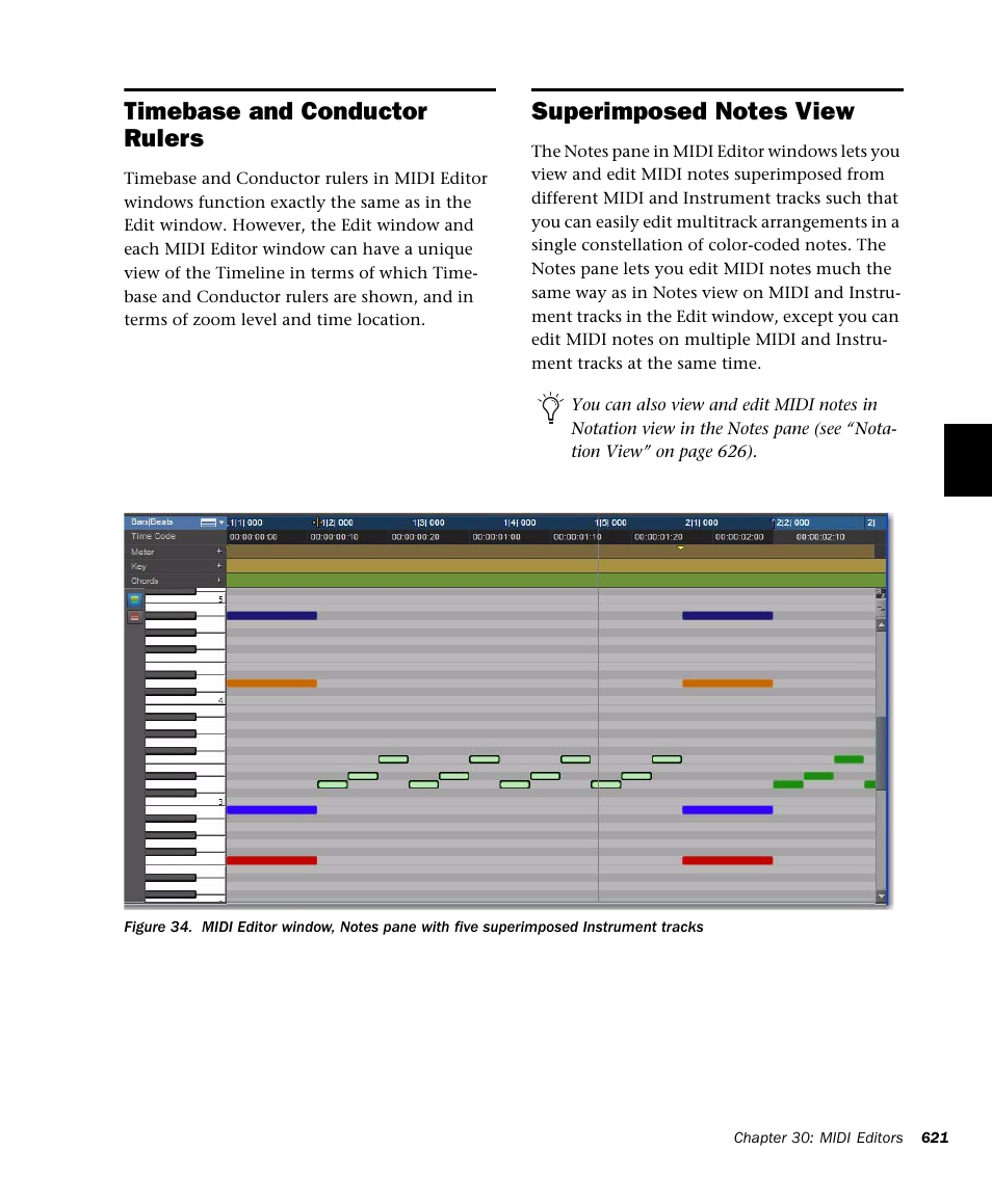 Timebase and conductor rulers, Superimposed notes view | M-AUDIO Pro Tools Recording Studio User Manual | Page 639 / 1112