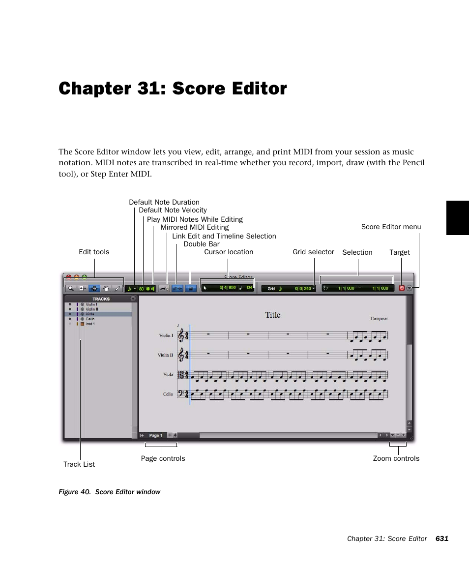 Chapter 31: score editor, Score editor, Ee chapter 31, “score editor”) | Chapter 31, “score ed- itor”) | M-AUDIO Pro Tools Recording Studio User Manual | Page 649 / 1112