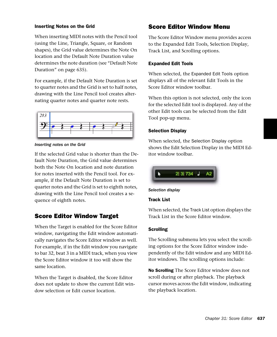 Score editor window target, Score editor window menu | M-AUDIO Pro Tools Recording Studio User Manual | Page 655 / 1112