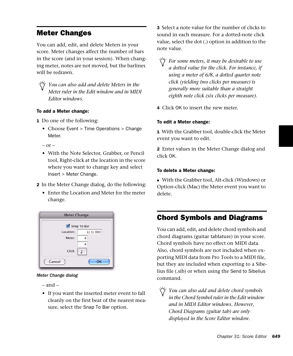 Meter changes, Chord symbols and diagrams | M-AUDIO Pro Tools Recording Studio User Manual | Page 667 / 1112