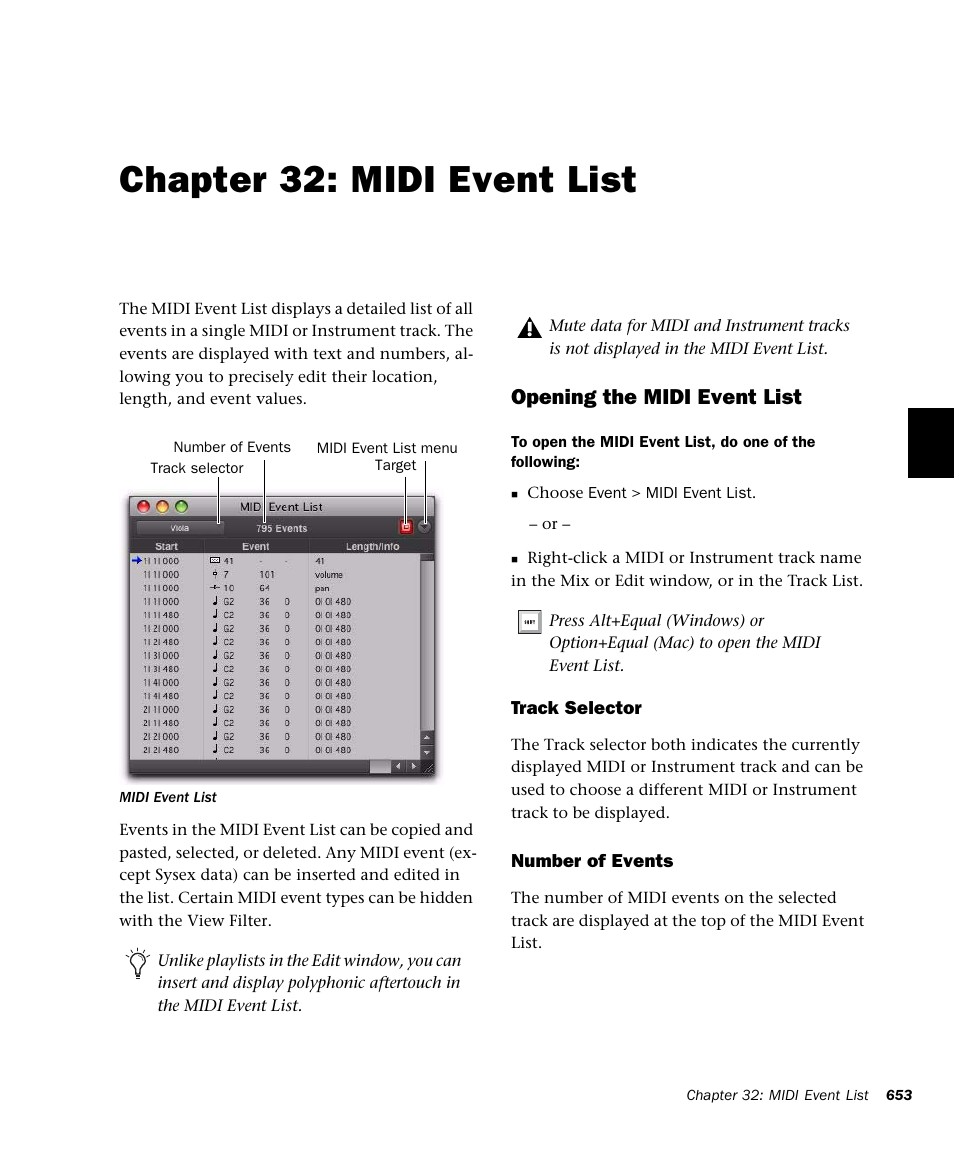 Chapter 32: midi event list, R 32. midi event list, Opening the midi event list | M-AUDIO Pro Tools Recording Studio User Manual | Page 671 / 1112