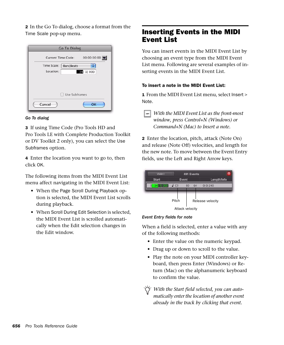 Inserting events in the midi event list | M-AUDIO Pro Tools Recording Studio User Manual | Page 674 / 1112