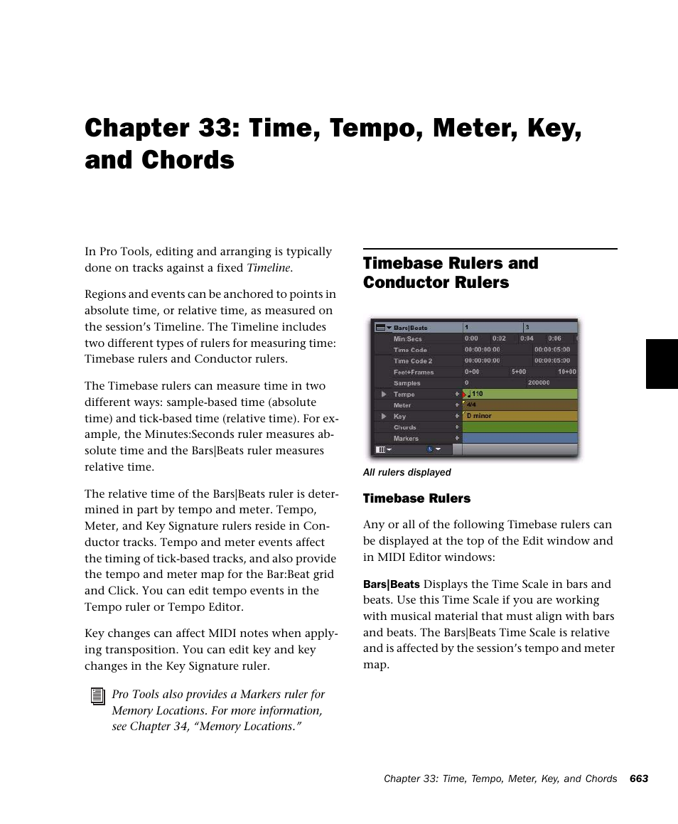 Chapter 33: time, tempo, meter, key, and chords, Timebase rulers and conductor rulers, Time, tempo, meter, key, and chords | M-AUDIO Pro Tools Recording Studio User Manual | Page 681 / 1112