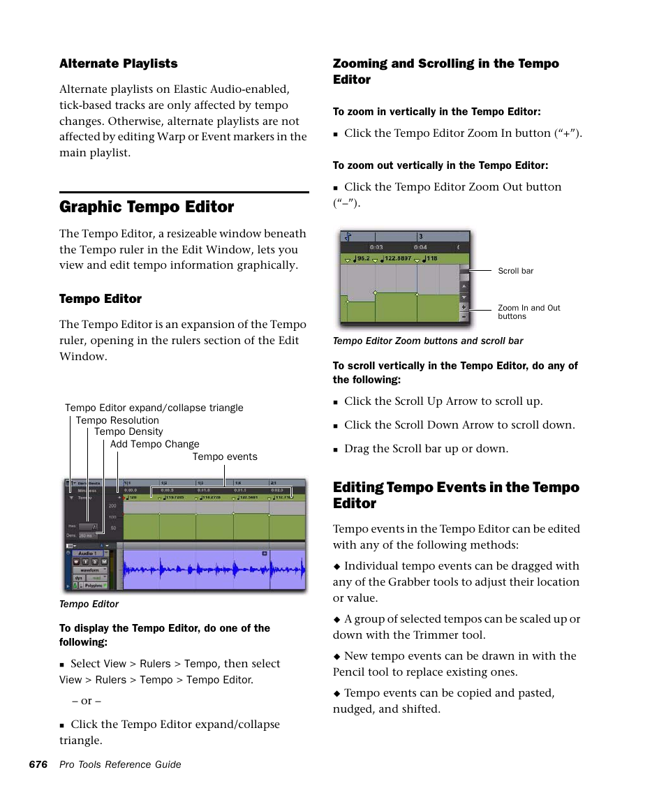 Graphic tempo editor, Editing tempo events in the tempo editor | M-AUDIO Pro Tools Recording Studio User Manual | Page 694 / 1112