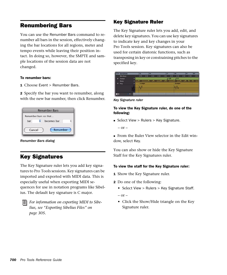 Renumbering bars, Key signatures, Key signature ruler | M-AUDIO Pro Tools Recording Studio User Manual | Page 718 / 1112