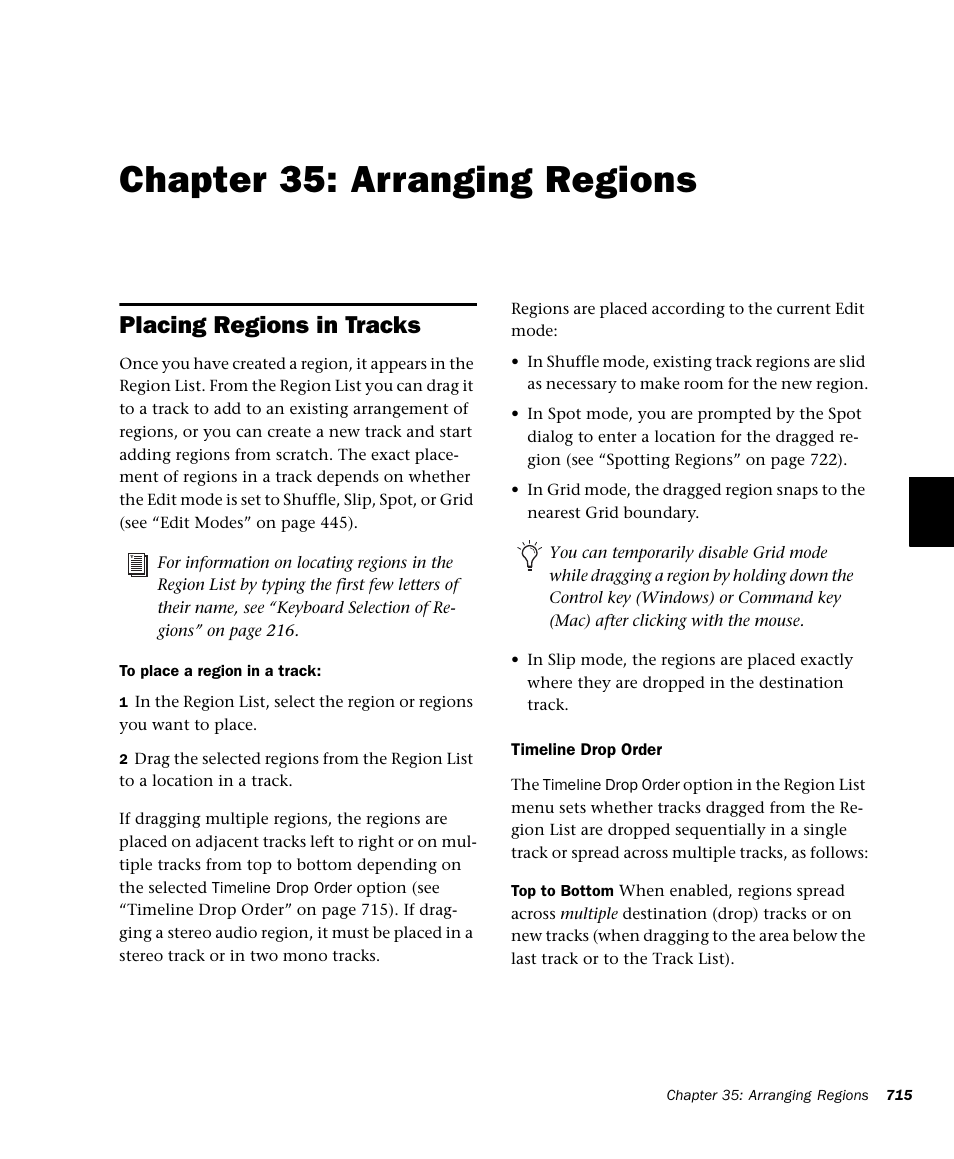 Chapter 35: arranging regions, Placing regions in tracks, R 35. arranging regions | Chapter 35, “arranging regions | M-AUDIO Pro Tools Recording Studio User Manual | Page 733 / 1112