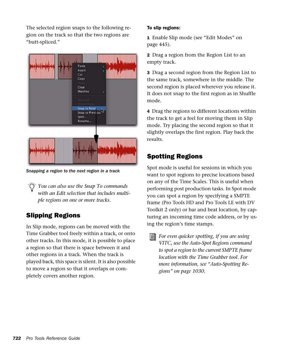 Slipping regions, Spotting regions | M-AUDIO Pro Tools Recording Studio User Manual | Page 740 / 1112