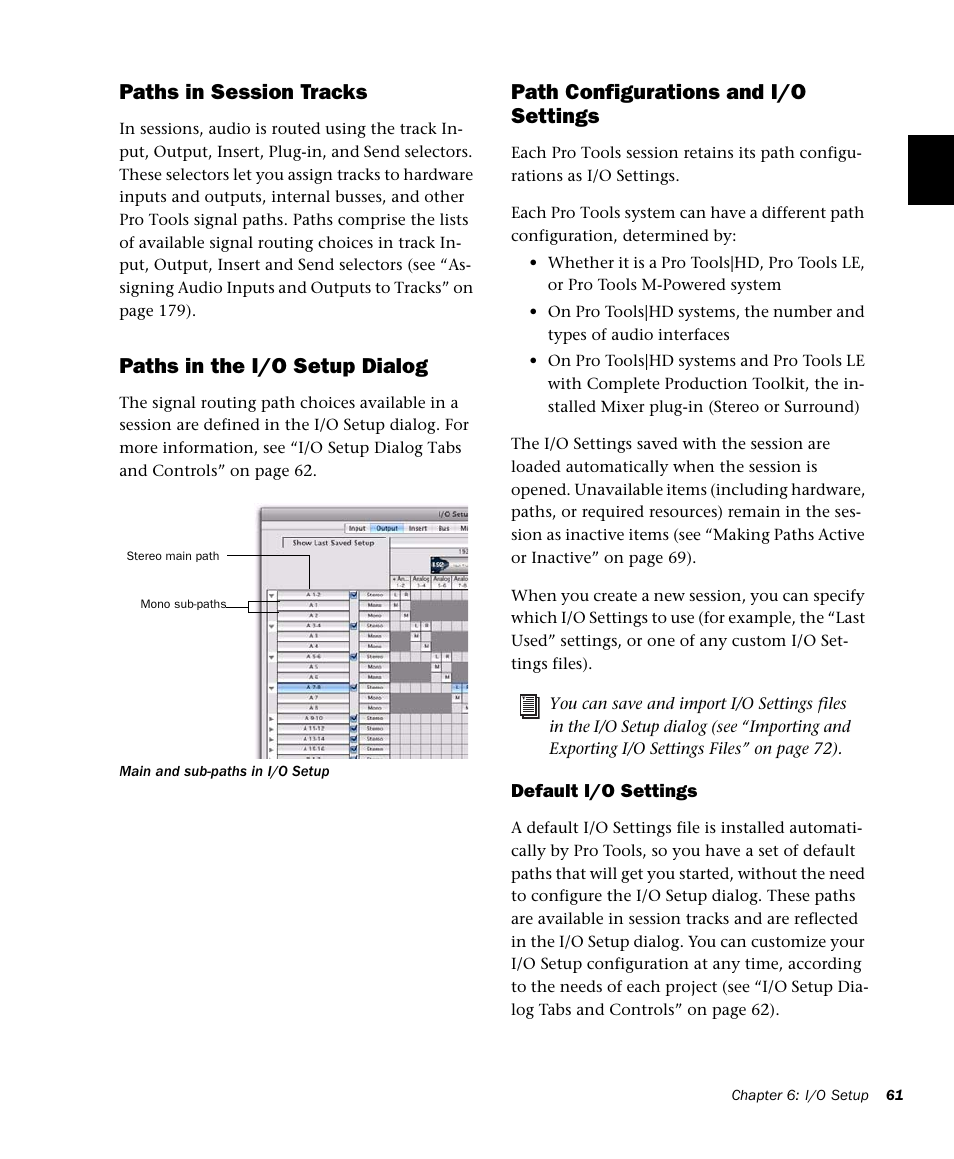 Paths in session tracks, Paths in the i/o setup dialog, Path configurations and i/o settings | M-AUDIO Pro Tools Recording Studio User Manual | Page 79 / 1112