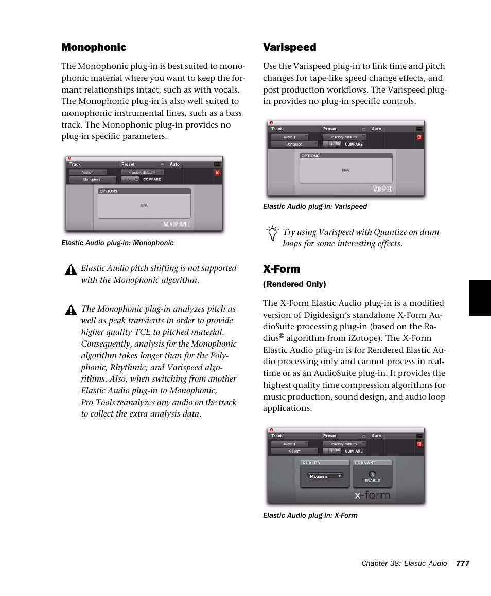 Monophonic, Varispeed, X-form | M-AUDIO Pro Tools Recording Studio User Manual | Page 795 / 1112