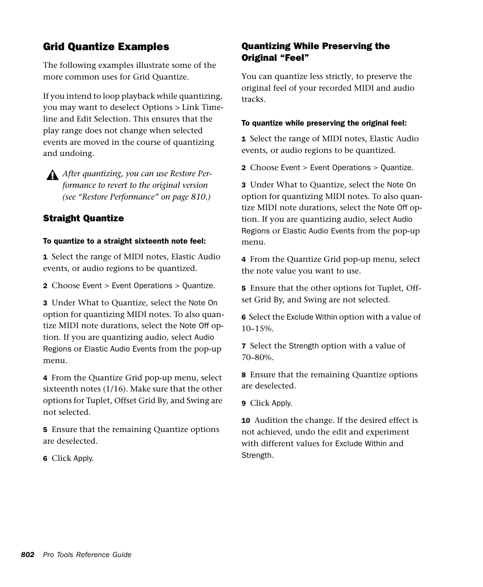 Grid quantize examples | M-AUDIO Pro Tools Recording Studio User Manual | Page 820 / 1112