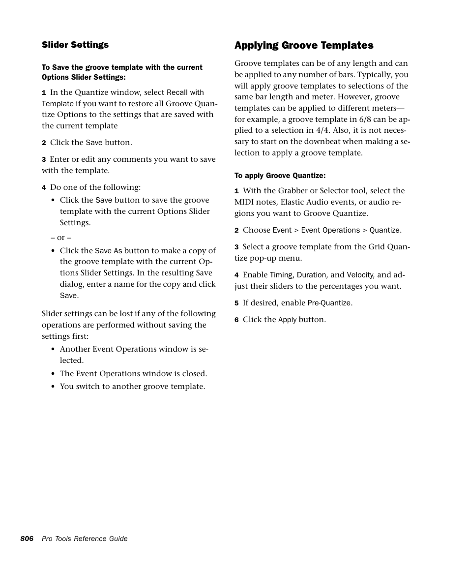 Applying groove templates | M-AUDIO Pro Tools Recording Studio User Manual | Page 824 / 1112