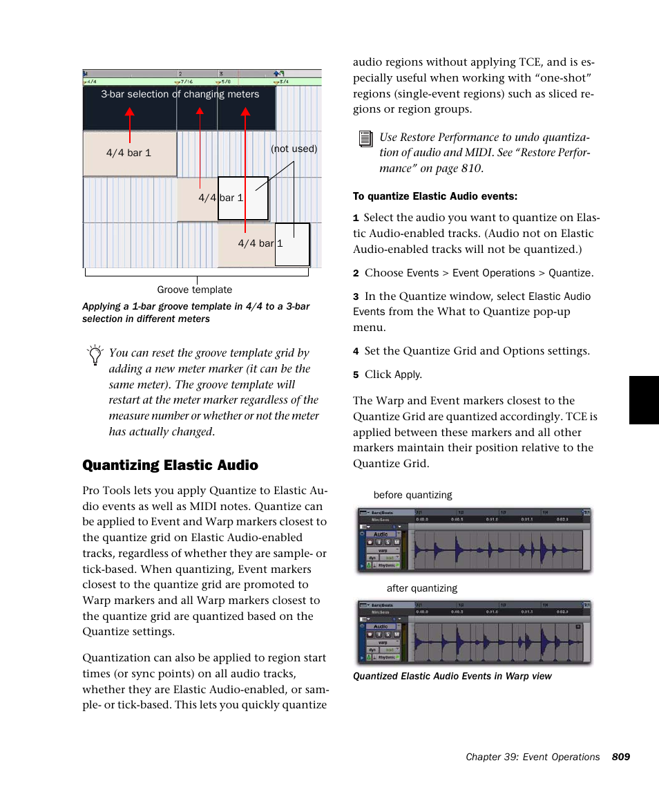 Quantizing elastic audio | M-AUDIO Pro Tools Recording Studio User Manual | Page 827 / 1112