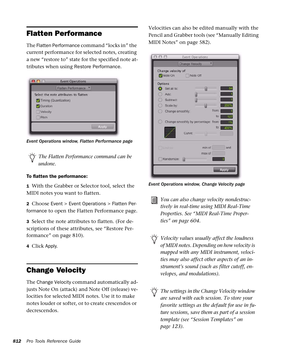 Flatten performance, Change velocity | M-AUDIO Pro Tools Recording Studio User Manual | Page 830 / 1112