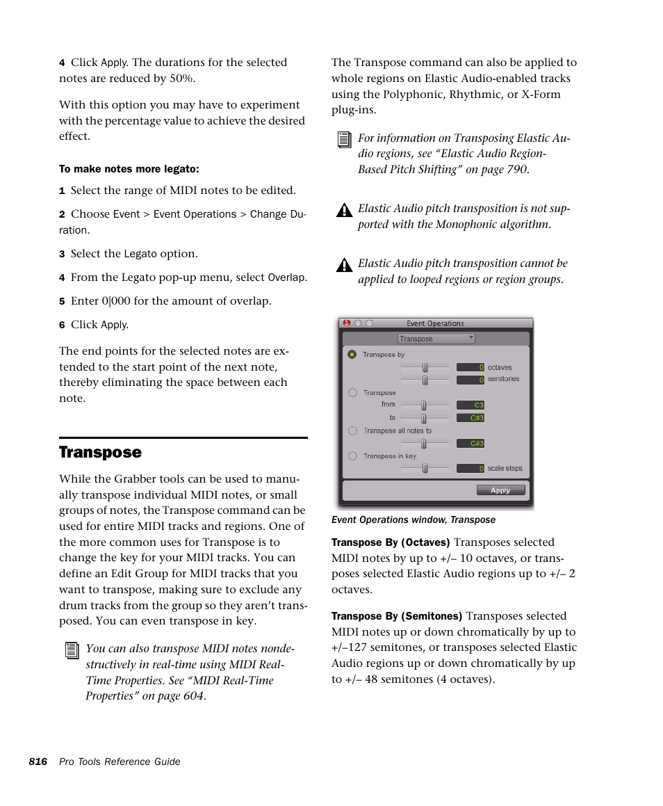 Transpose | M-AUDIO Pro Tools Recording Studio User Manual | Page 834 / 1112