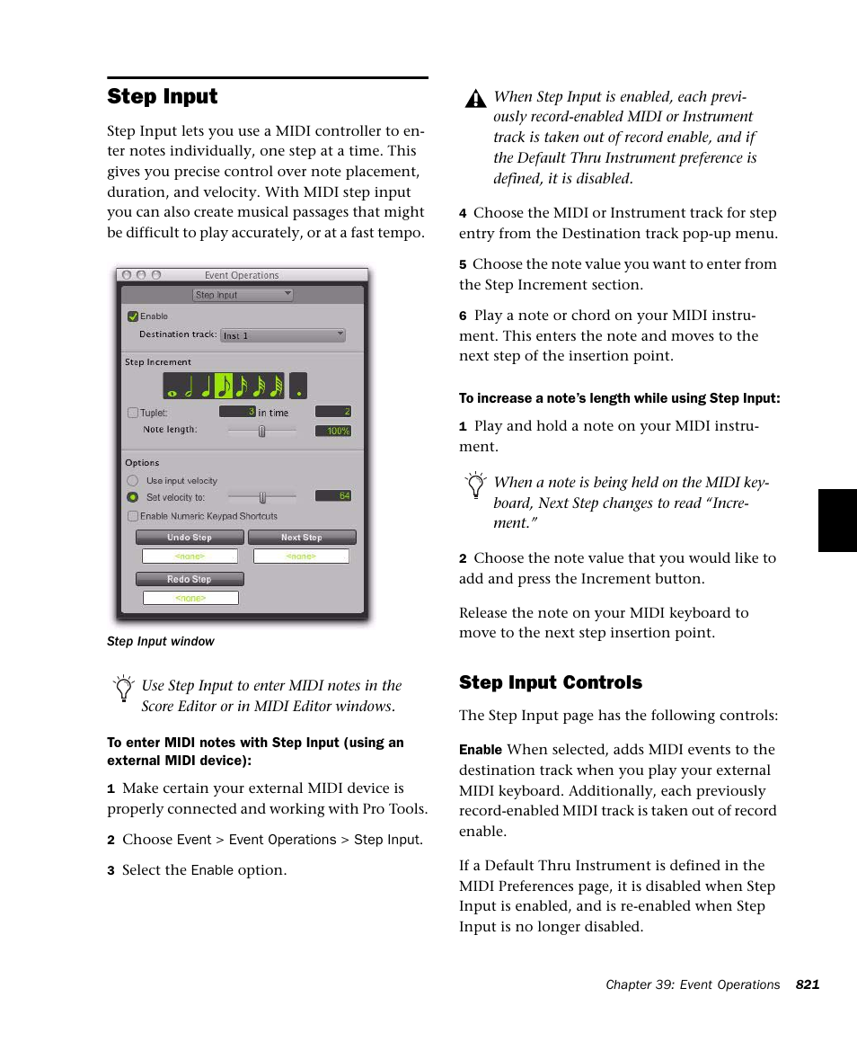 Step input, Step input controls | M-AUDIO Pro Tools Recording Studio User Manual | Page 839 / 1112