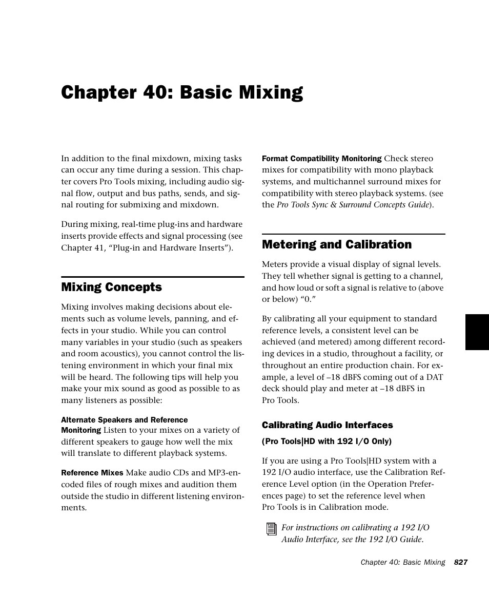 Chapter 40: basic mixing, Mixing concepts, Metering and calibration | R 40. basic mixing | M-AUDIO Pro Tools Recording Studio User Manual | Page 845 / 1112