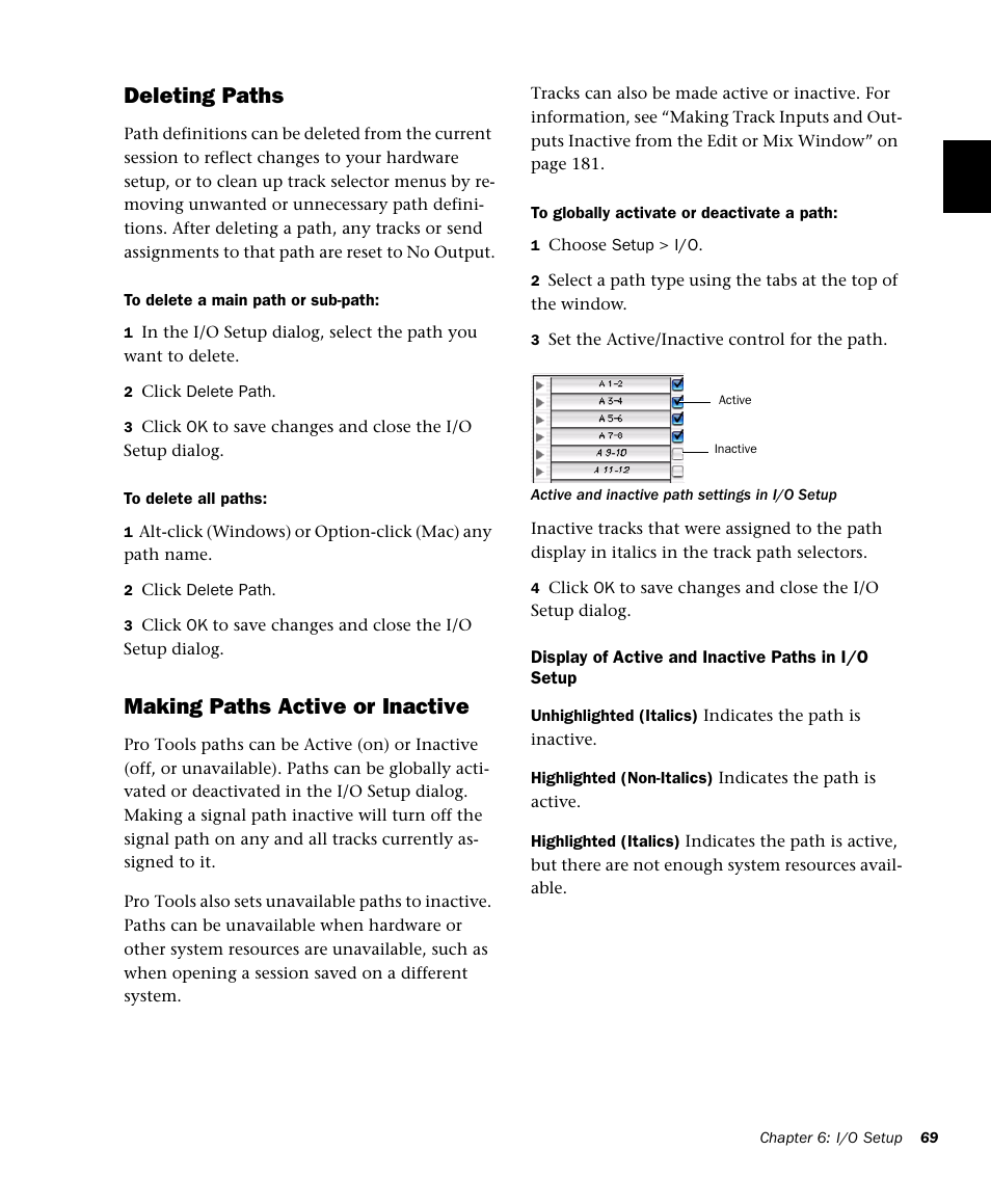 Deleting paths, Making paths active or inactive | M-AUDIO Pro Tools Recording Studio User Manual | Page 87 / 1112