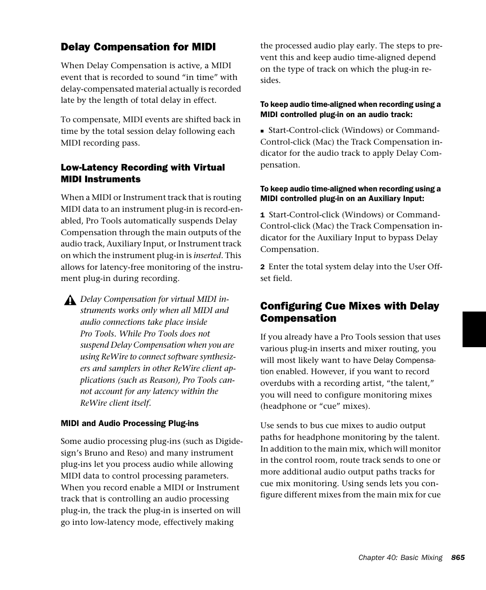 Delay compensation for midi, Configuring cue mixes with delay compensation | M-AUDIO Pro Tools Recording Studio User Manual | Page 883 / 1112