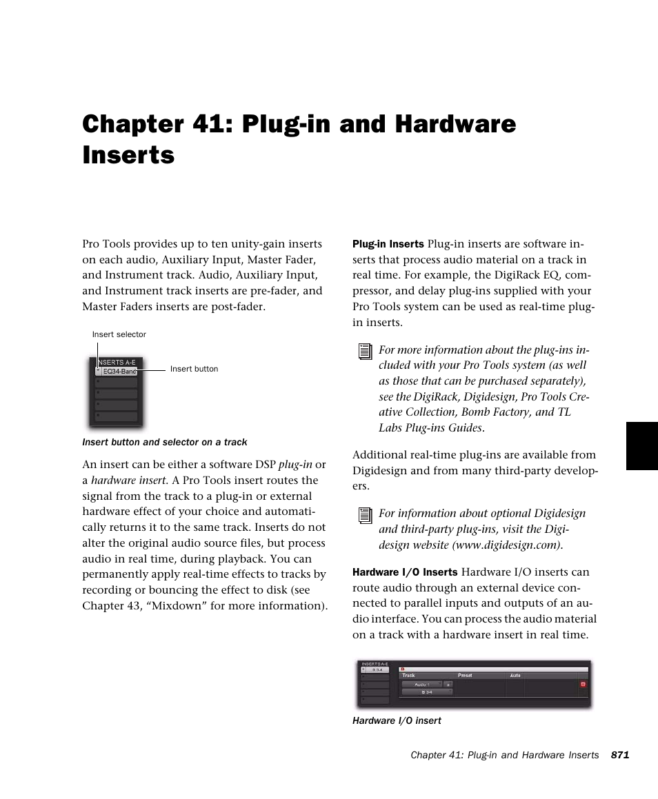 Chapter 41: plug-in and hardware inserts, Ter 41. plug-in and hardware inserts, Chapter 41, “plug-in and hardware in- serts | M-AUDIO Pro Tools Recording Studio User Manual | Page 889 / 1112