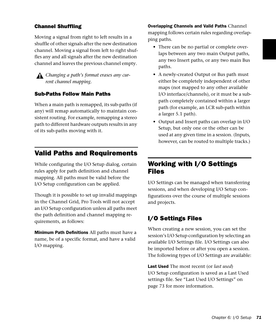 Valid paths and requirements, Working with i/o settings files, I/o settings files | M-AUDIO Pro Tools Recording Studio User Manual | Page 89 / 1112