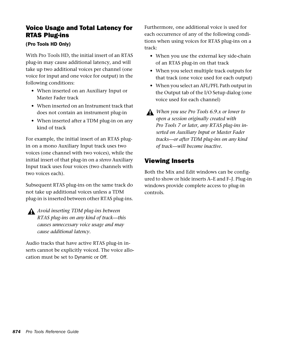Voice usage and total, Voice usage and total latency for rtas plug-ins, Viewing inserts | M-AUDIO Pro Tools Recording Studio User Manual | Page 892 / 1112