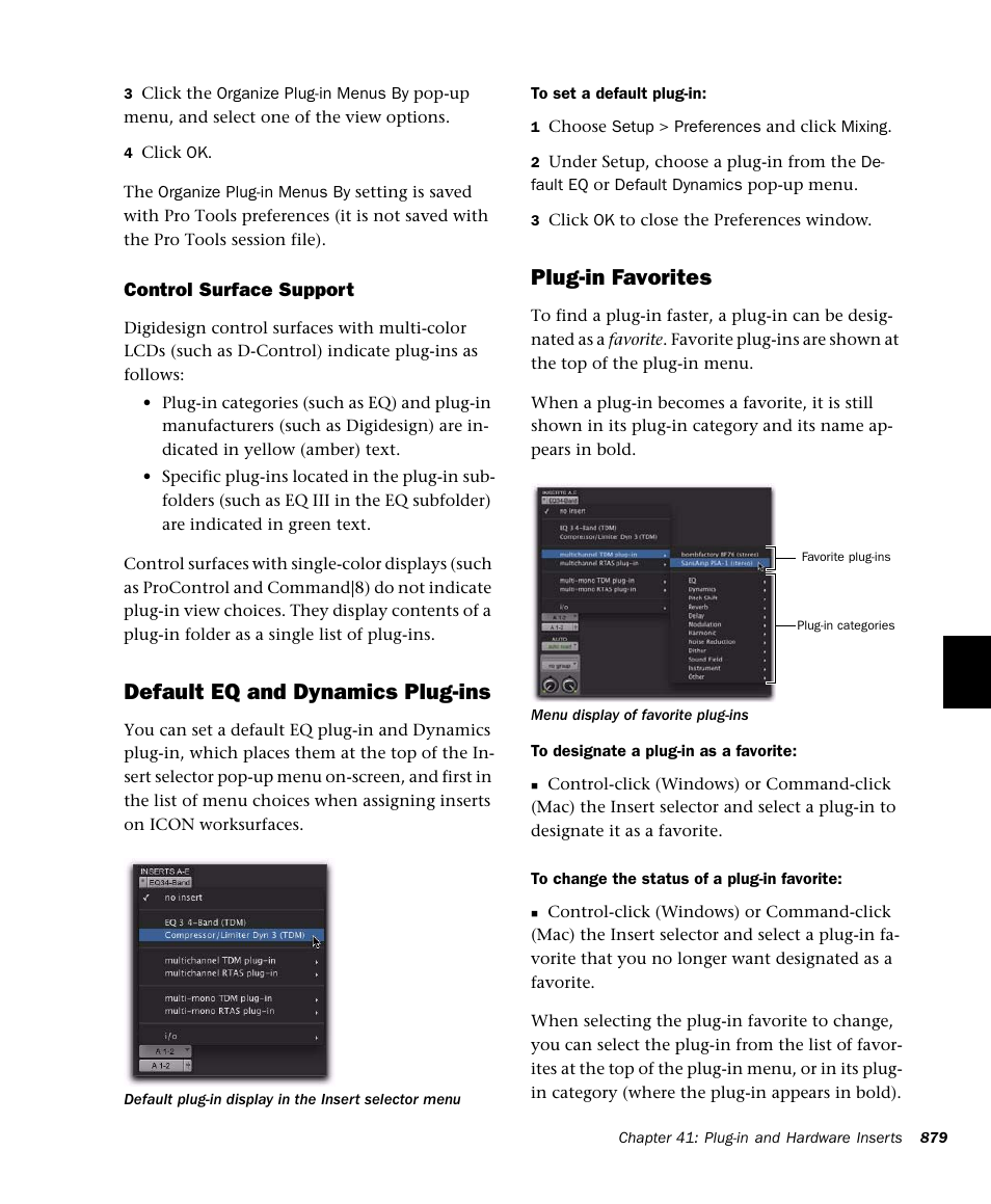 Default eq and dynamics plug-ins, Plug-in favorites | M-AUDIO Pro Tools Recording Studio User Manual | Page 897 / 1112