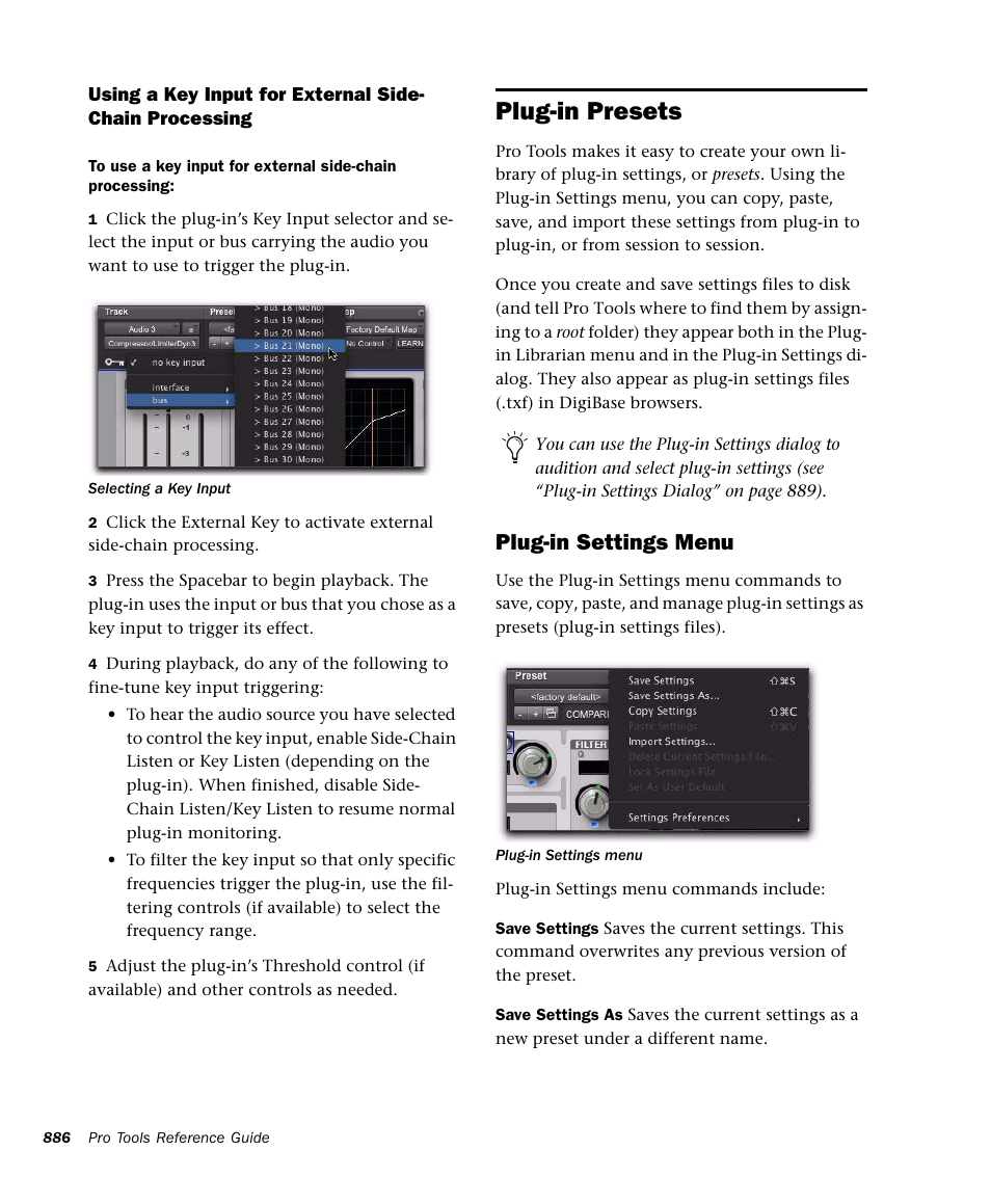 Plug-in presets, Plug-in settings menu | M-AUDIO Pro Tools Recording Studio User Manual | Page 904 / 1112