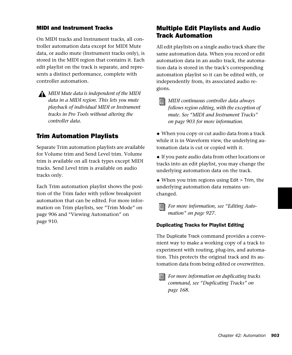 Trim automation playlists, Multiple edit playlists and audio track automation | M-AUDIO Pro Tools Recording Studio User Manual | Page 921 / 1112