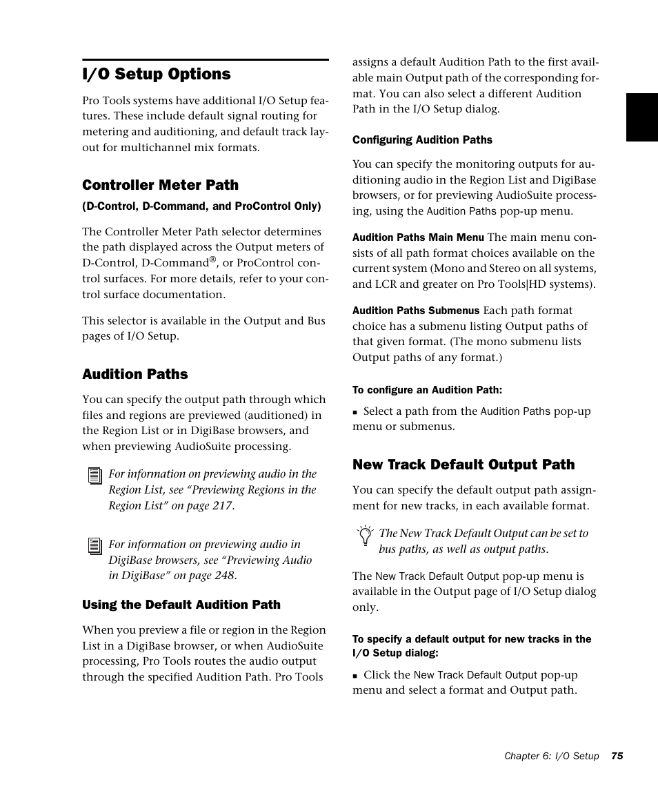 I/o setup options, Controller meter path, Audition paths | New track default output path | M-AUDIO Pro Tools Recording Studio User Manual | Page 93 / 1112