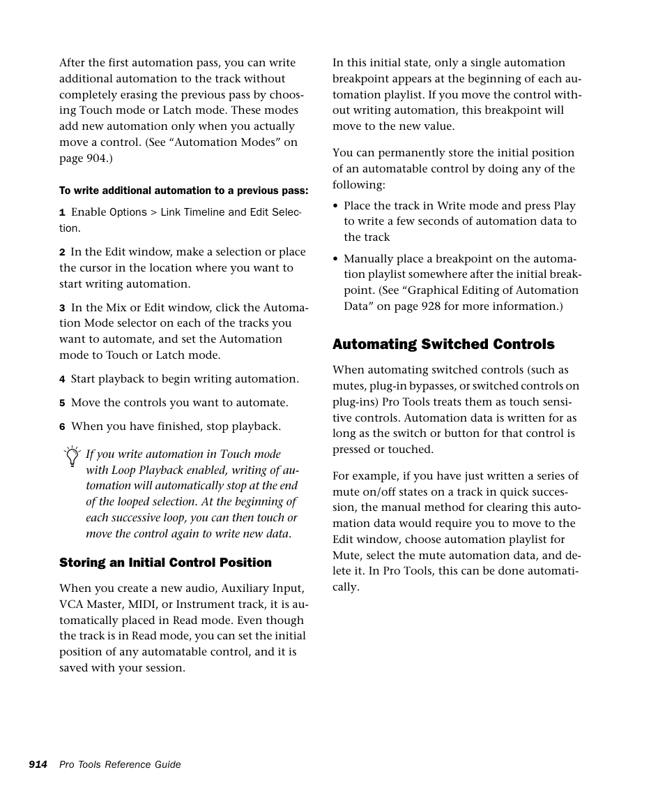 Automating switched controls | M-AUDIO Pro Tools Recording Studio User Manual | Page 932 / 1112