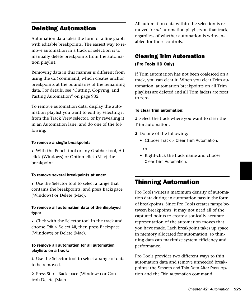 Deleting automation, Thinning automation, Clearing trim automation | M-AUDIO Pro Tools Recording Studio User Manual | Page 943 / 1112