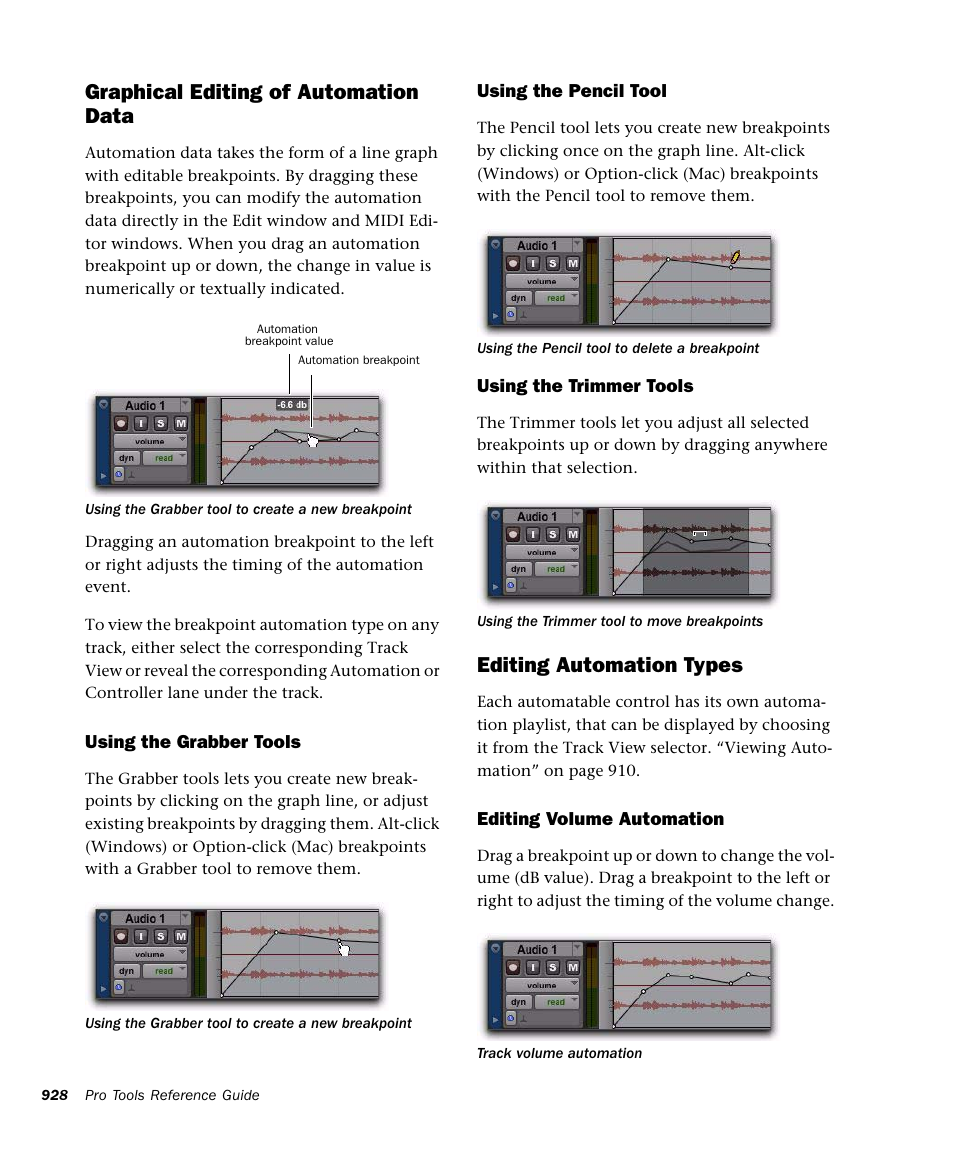 Graphical editing of automation data, Editing automation types | M-AUDIO Pro Tools Recording Studio User Manual | Page 946 / 1112