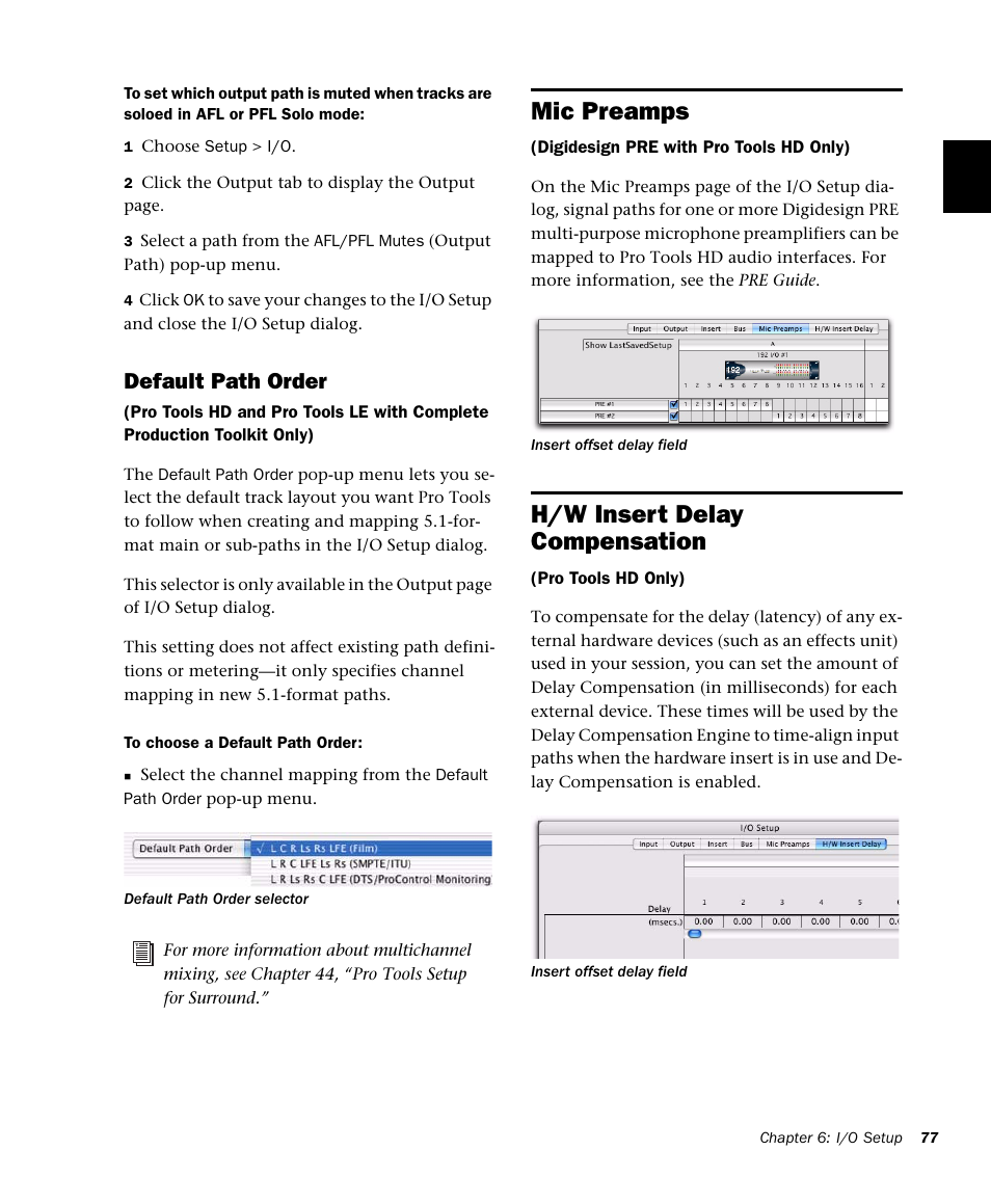 Mic preamps, H/w insert delay compensation, Default path order | M-AUDIO Pro Tools Recording Studio User Manual | Page 95 / 1112