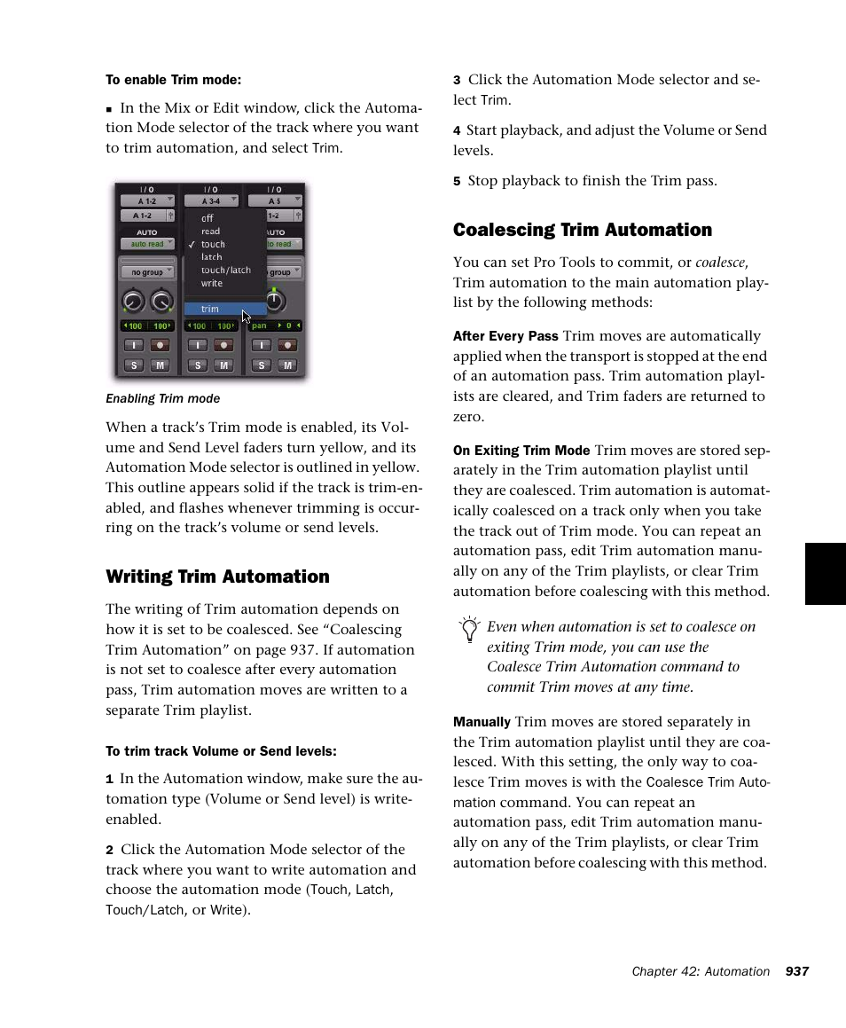 Writing trim automation, Coalescing trim automation | M-AUDIO Pro Tools Recording Studio User Manual | Page 955 / 1112