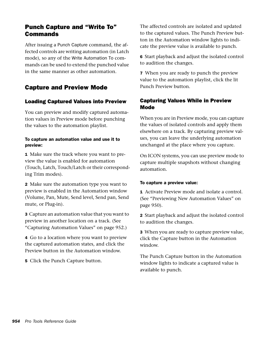 Punch capture and “write to” commands, Capture and preview mode | M-AUDIO Pro Tools Recording Studio User Manual | Page 972 / 1112